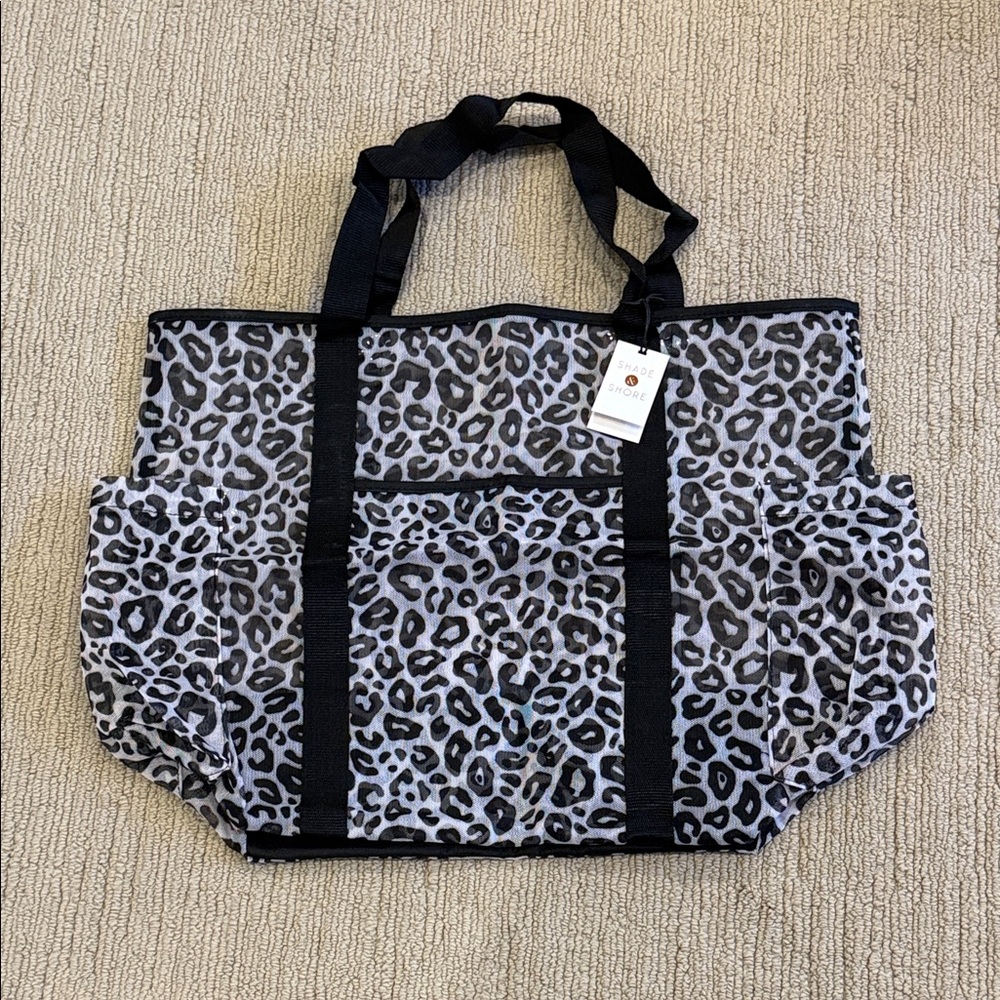 Shade & Shore Leopard Print Mesh Tote Bag